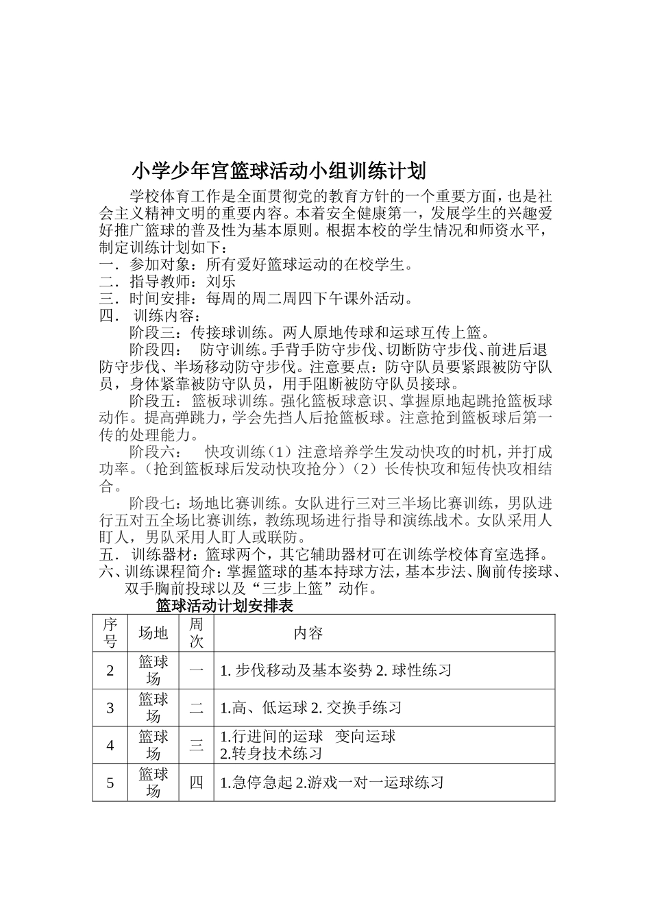 少年宫篮球训练教案及计划_第2页