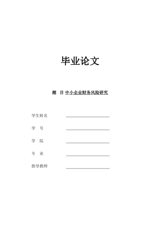 毕业论文-中小企业财务风险研究