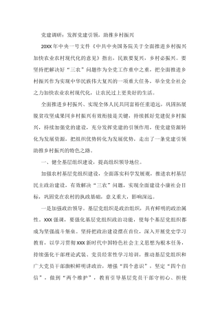 党建调研：发挥党建引领，助推乡村振兴