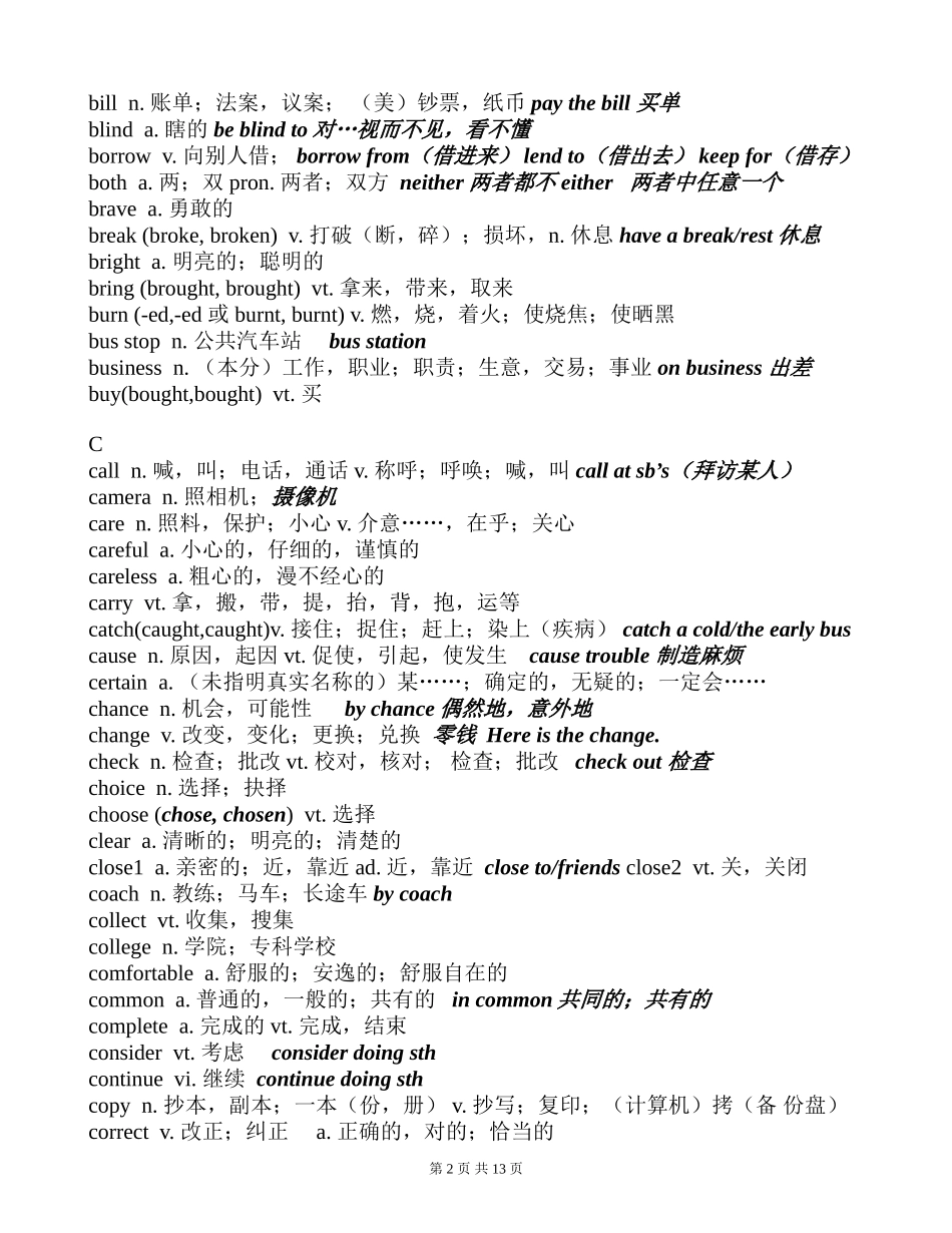 武汉中考英语高频词汇表_第2页