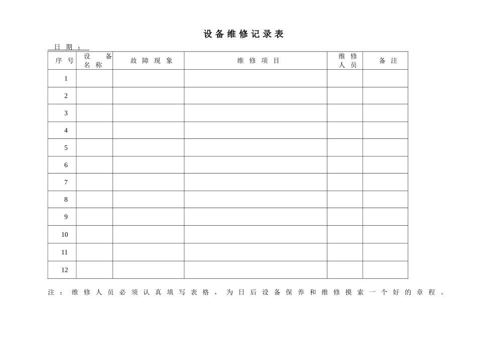 设备维修记录表_第1页