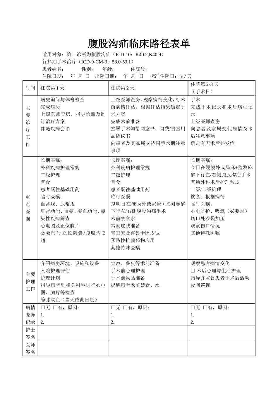 腹股沟疝临床路径及表_第3页