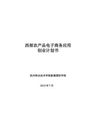西部农产品电子商务应用创业计划书