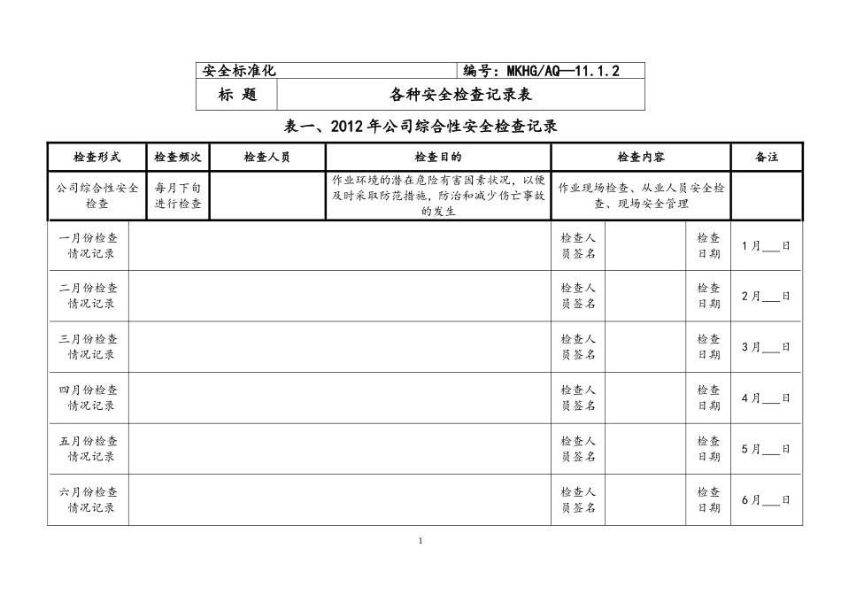 各种安全检查记录表(全面)_第1页
