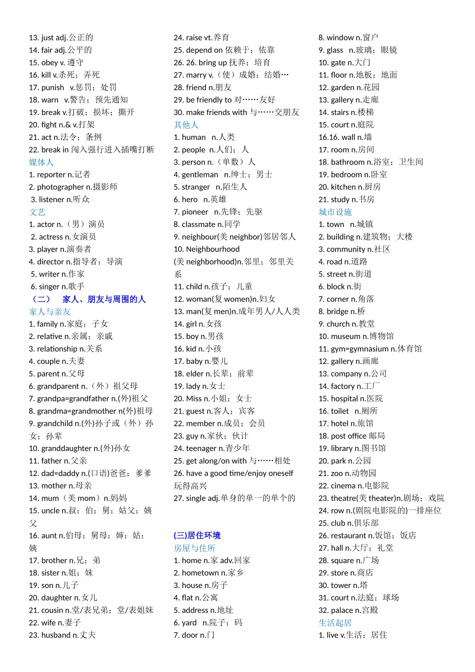 初中英语单词及短语分类速记表--中考1600词_第2页