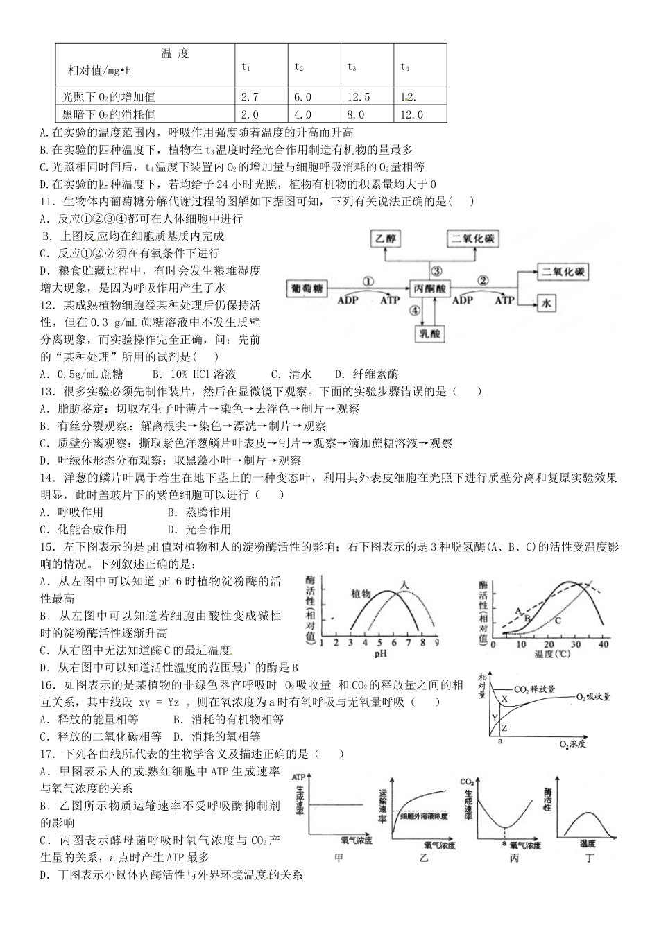 高一生物必修一期末考试模拟题含答案_第2页