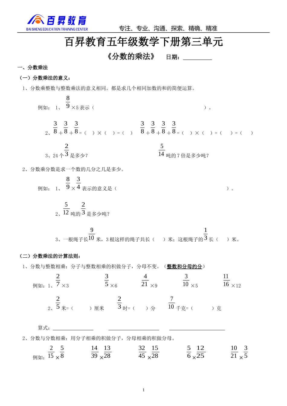 分数乘法知识点和题型(全面)_第1页