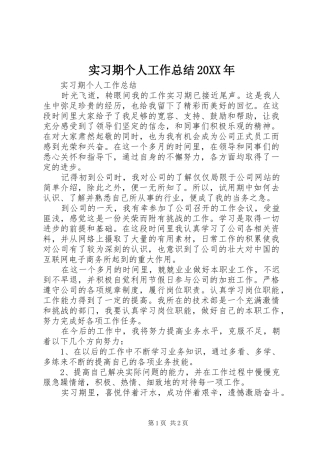 实习期个人工作总结20XX年