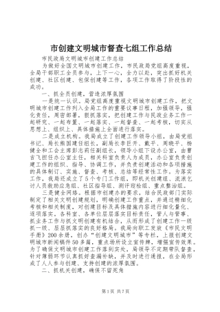 市创建文明城市督查七组工作总结 