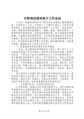 市管理局领导班子工作总结 