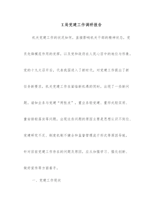 X局党建工作调研报告