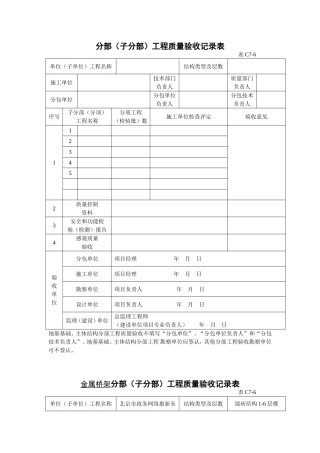 分部(子分部工程质量验收记录表)