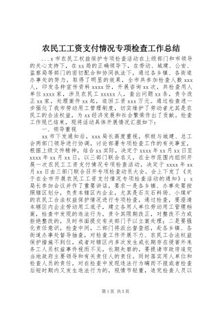 农民工工资支付情况专项检查工作总结 