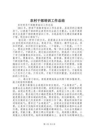 农村干部培训工作总结 