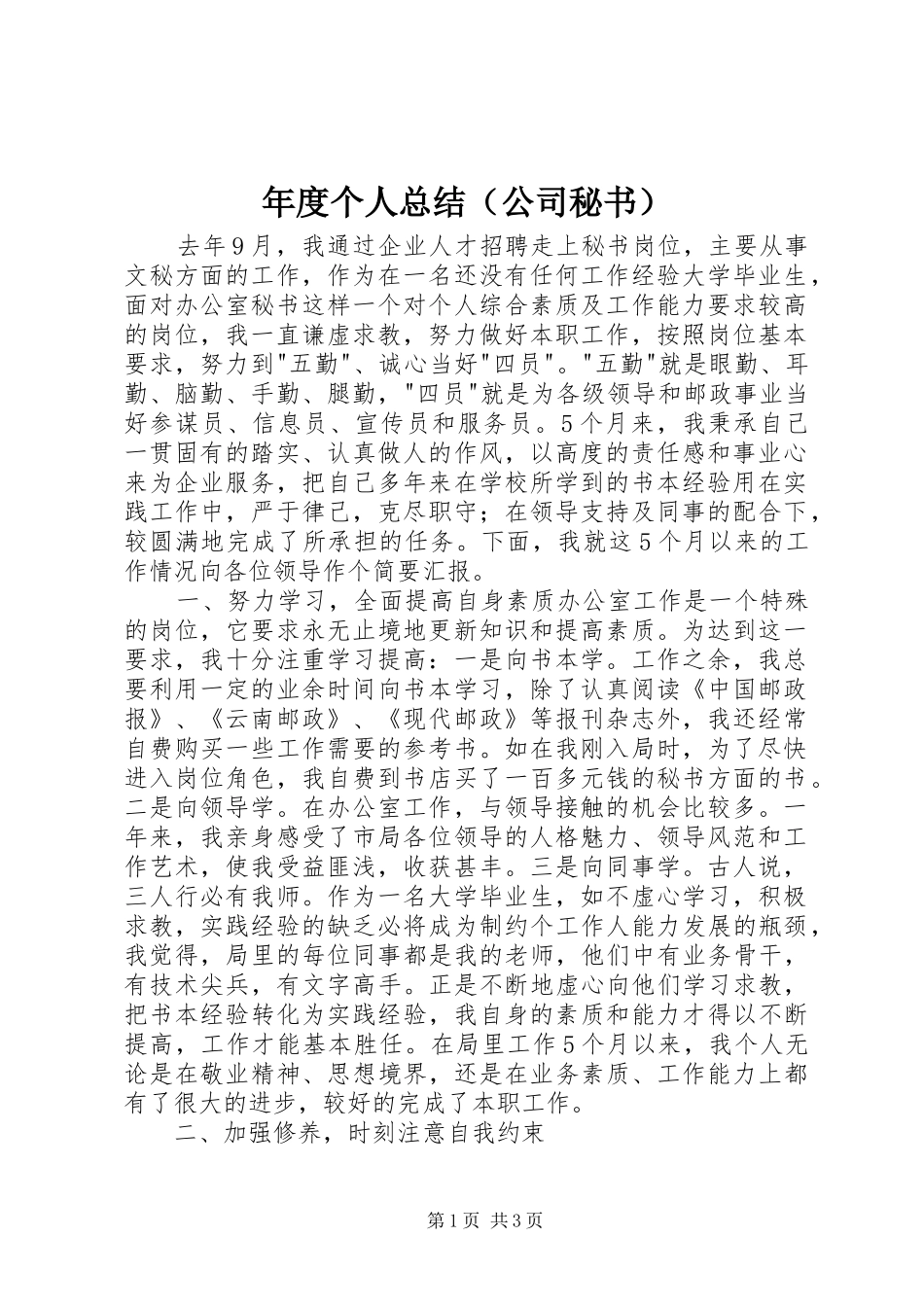 年度个人总结（公司秘书） _第1页