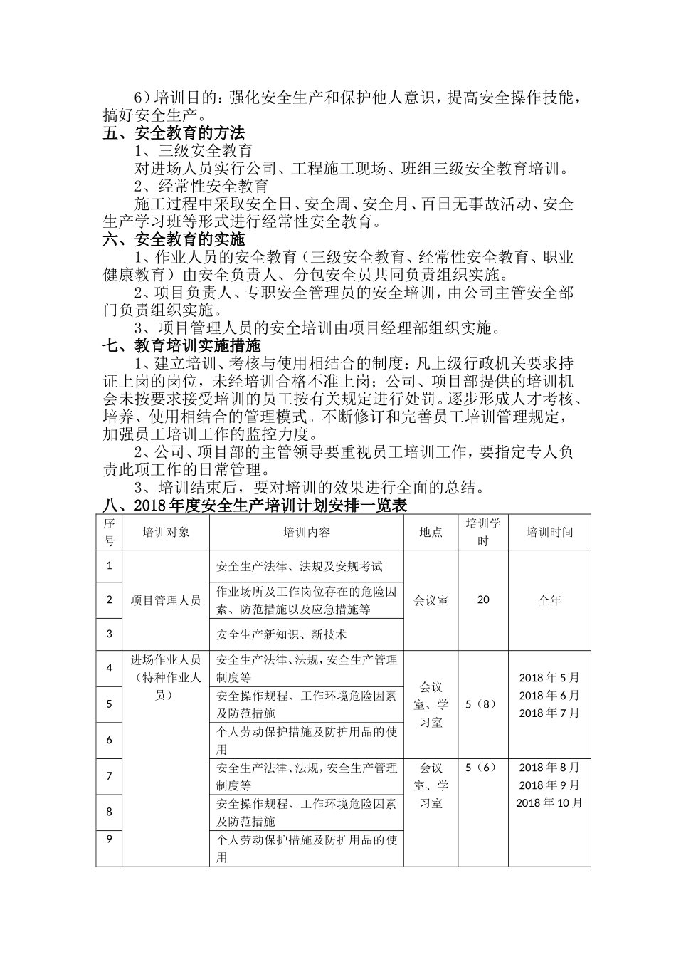 工程项目安全教育培训计划_第3页