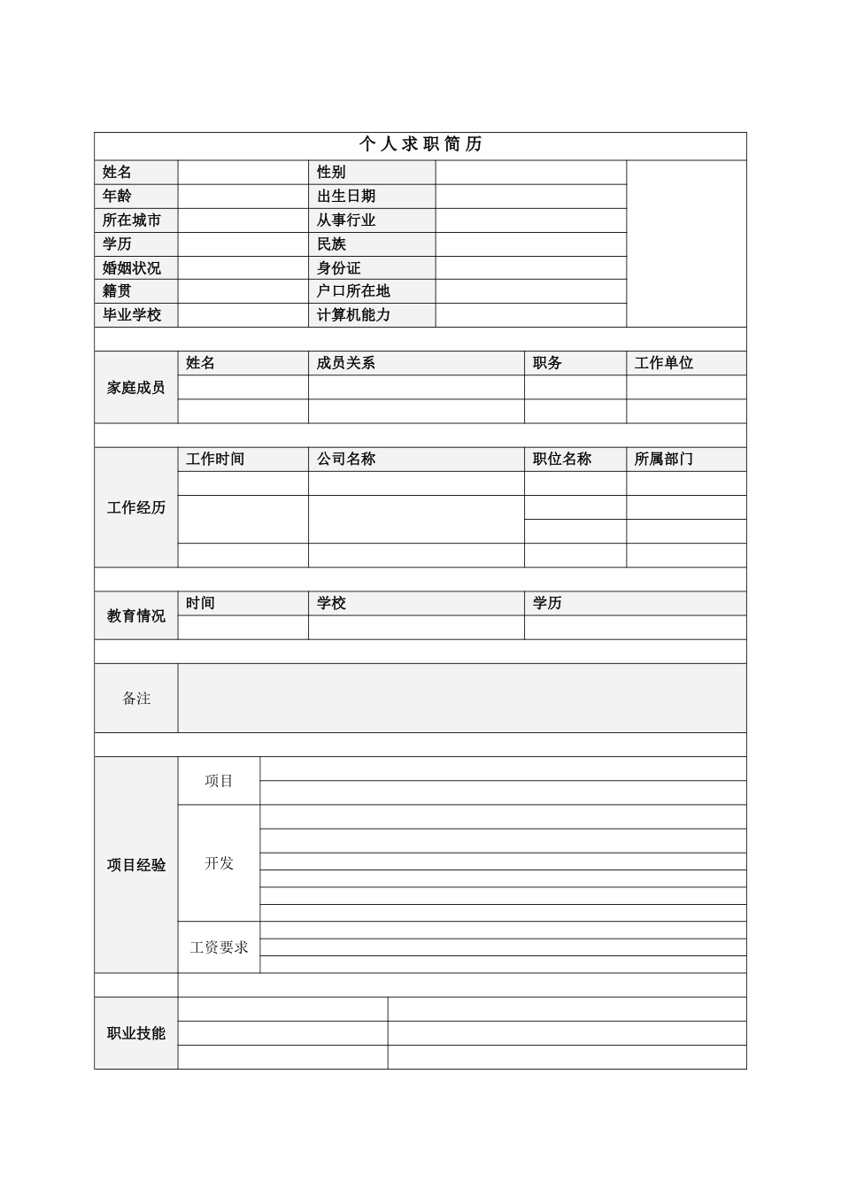 个人简历空白表格_第3页