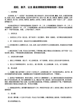 后妃、皇子、公主-最全清朝后宫等级制度一览表