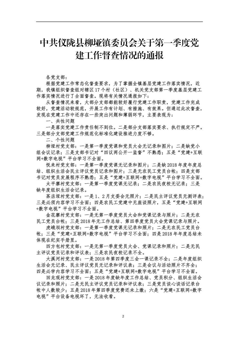 （8篇）党建检查情况通报汇编2万字_第2页