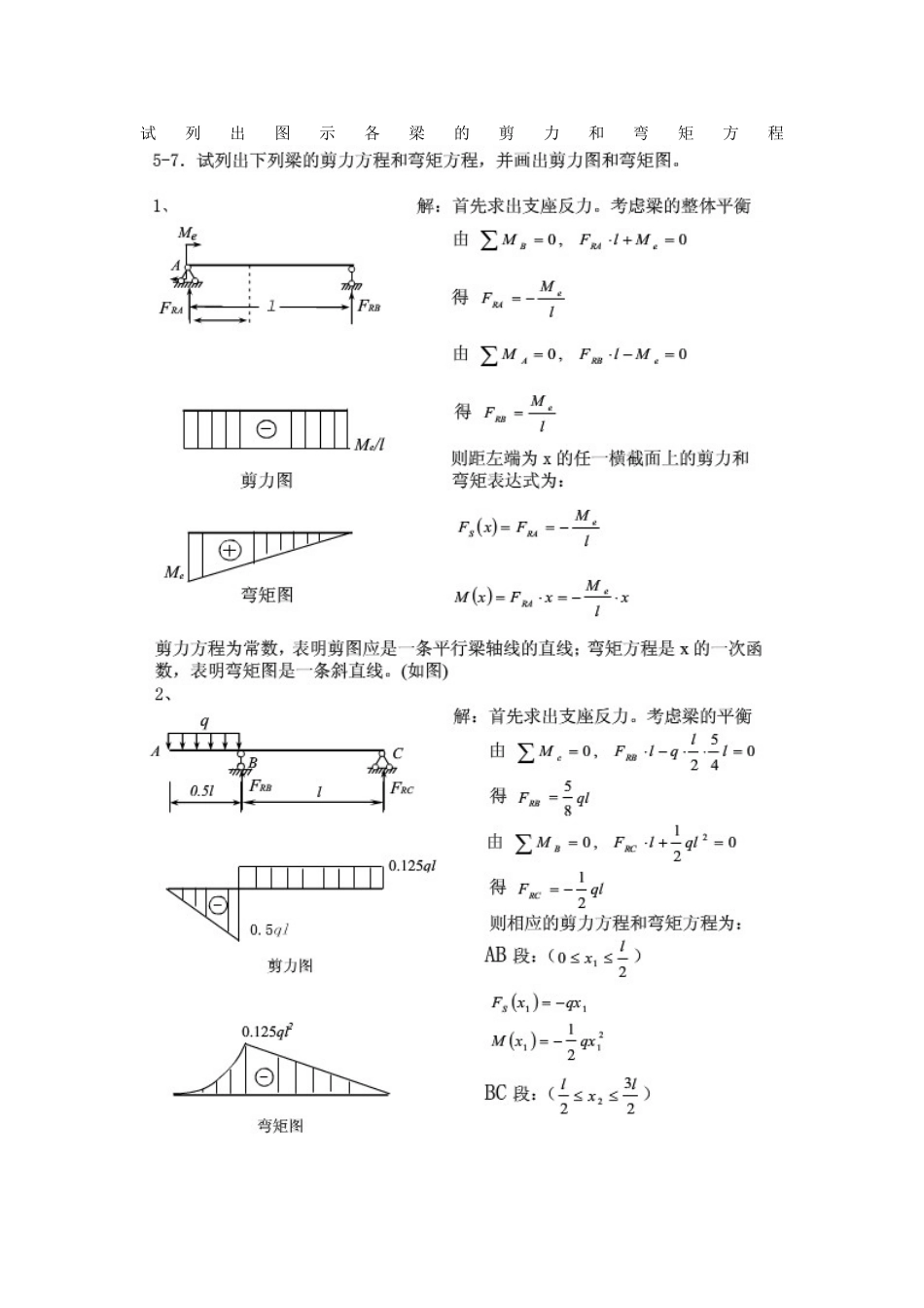 试列出图示各梁的剪力和弯矩方程_第1页