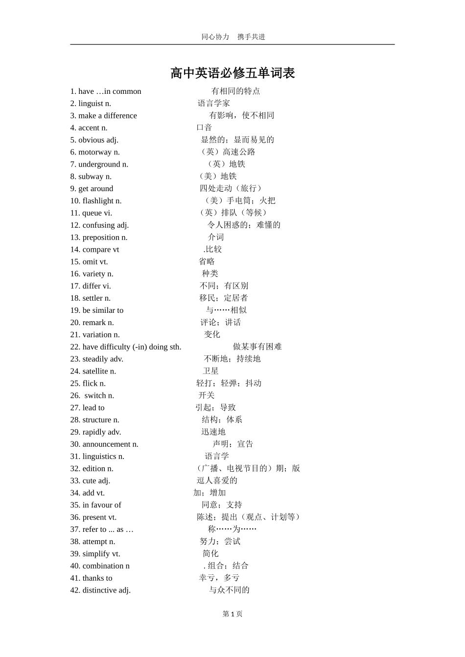 高中英语必修五单词表_第1页