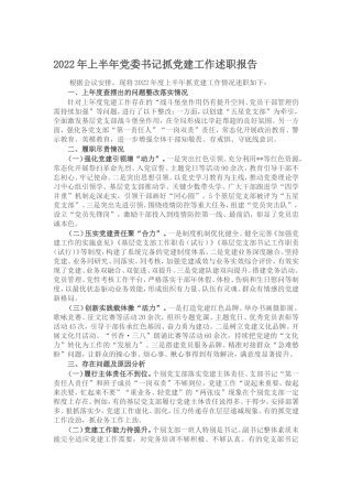 （7.6）2022年上半年党委书记抓党建工作述职报告