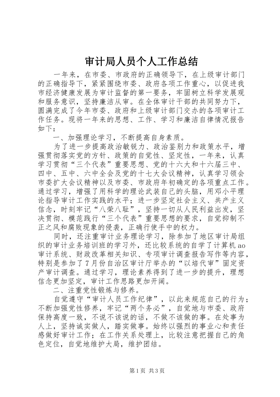 审计局人员个人工作总结 _第1页
