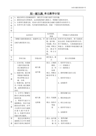 初一耐久跑单元教学计划及教案