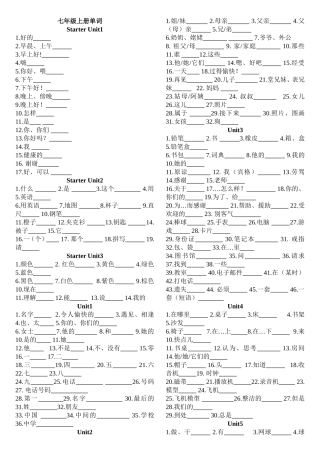 (2016年新版)新目标七年级上册英语单词表(汉语默写版)