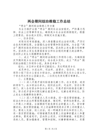 两会期间综治维稳工作总结 