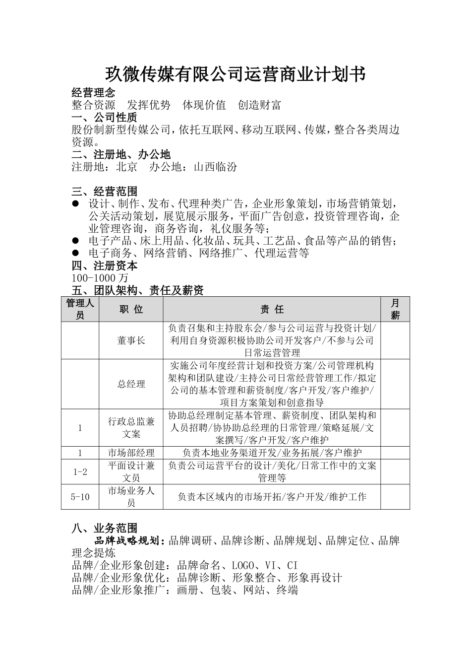 文化传播公司运营商业计划书_第1页