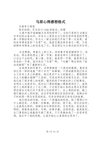 马原心得感想格式