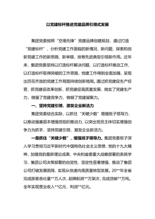 国企党建经验交流材料：以党建标杆推进党建品牌引领式发展