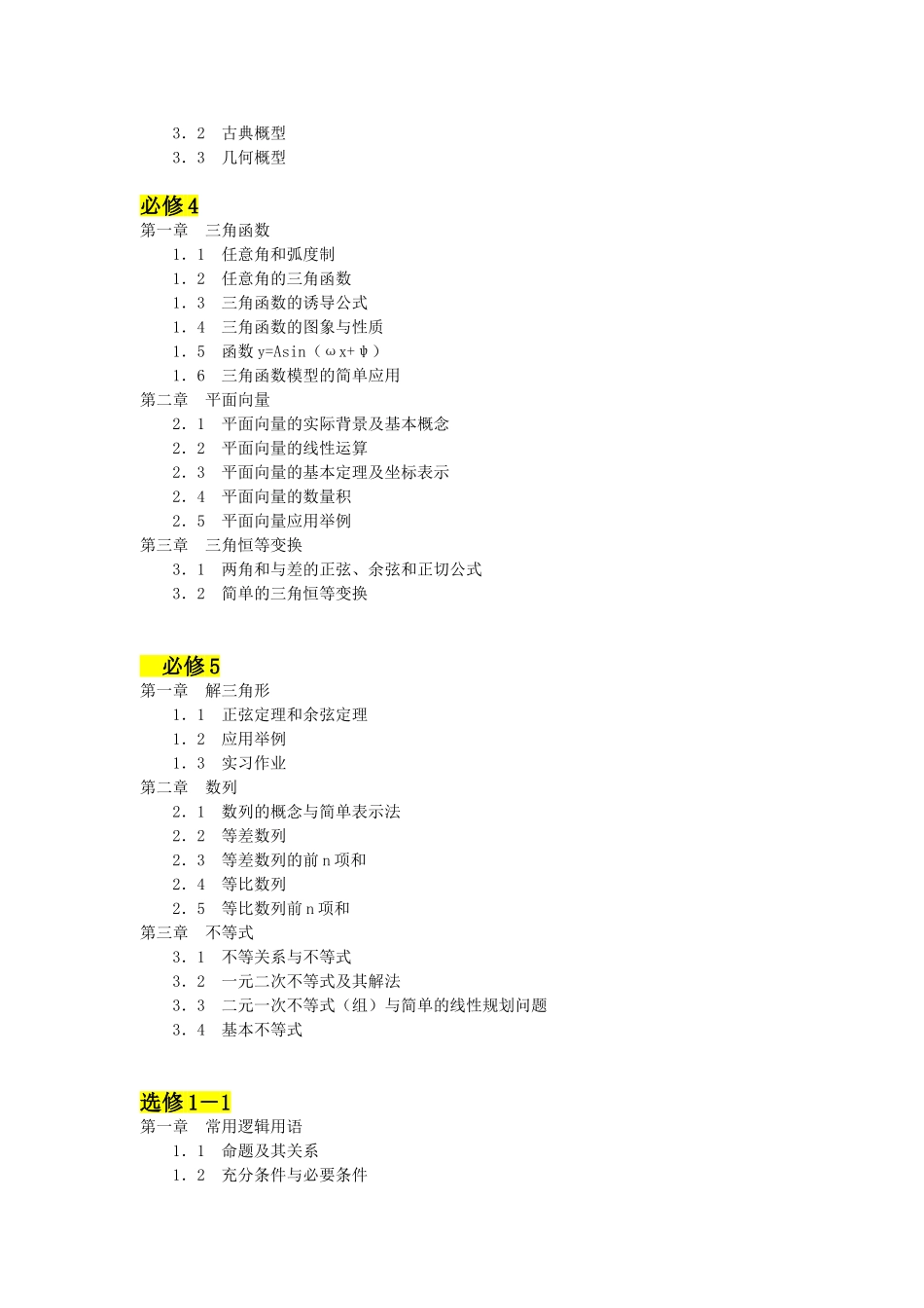 高中数学教材目录表---人教版A_第2页