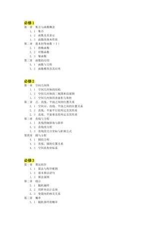 高中数学教材目录表---人教版A