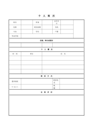 个人简历模板下载-个人(求职)简历空白表格