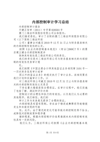 内部控制审计学习总结 