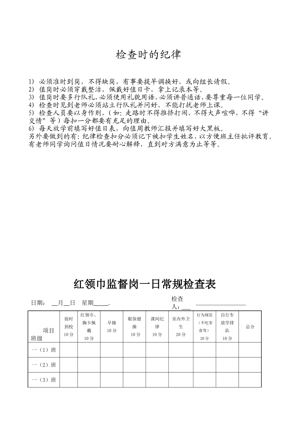 红领巾监督岗职责、评分细则、检查表格_第3页