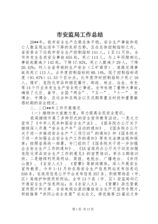 市安监局工作总结 