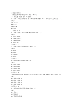 尔雅通识课《音乐鉴赏》周海宏期末考试答案(2016版)