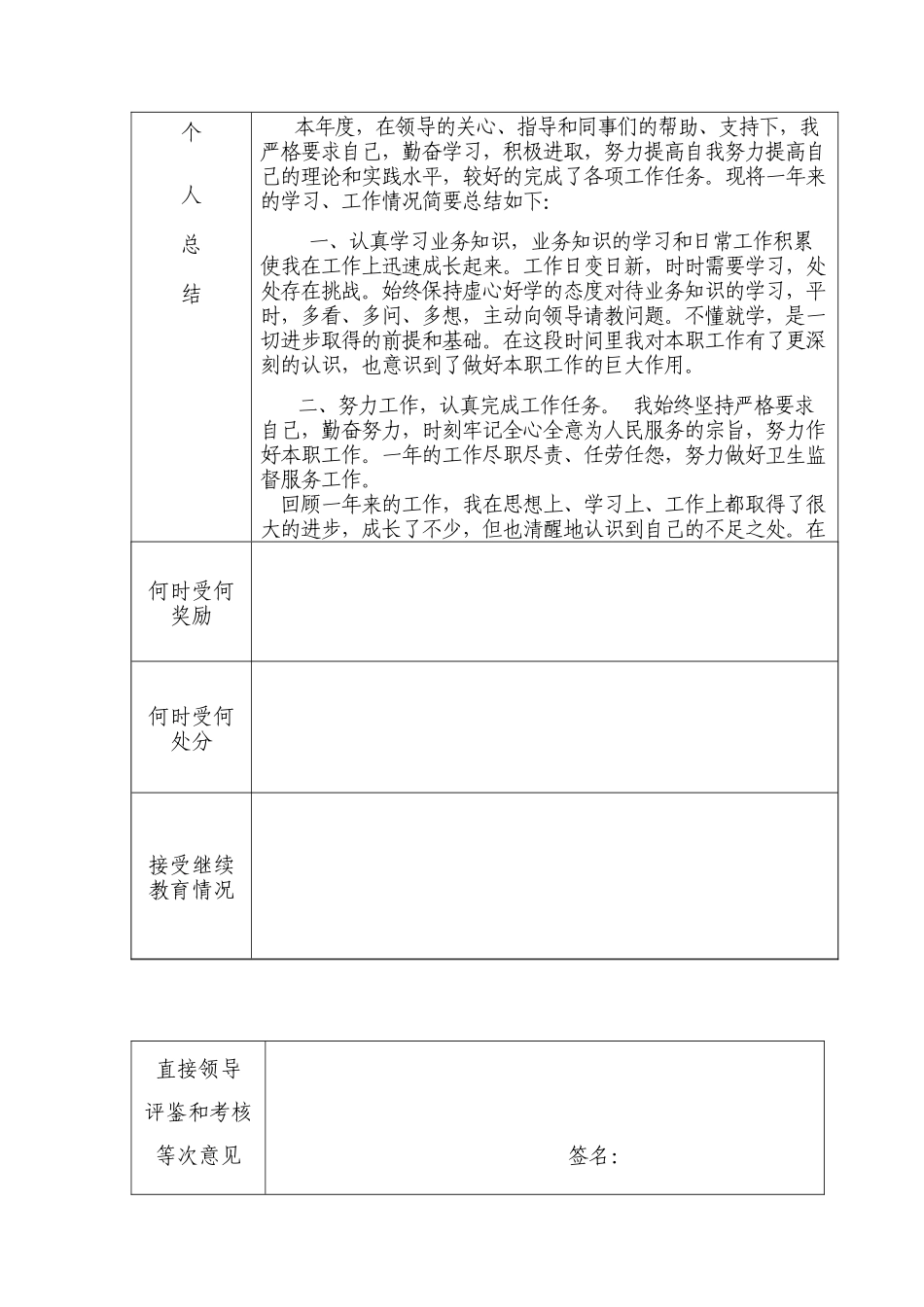 工作人员考核表个人总结_第2页