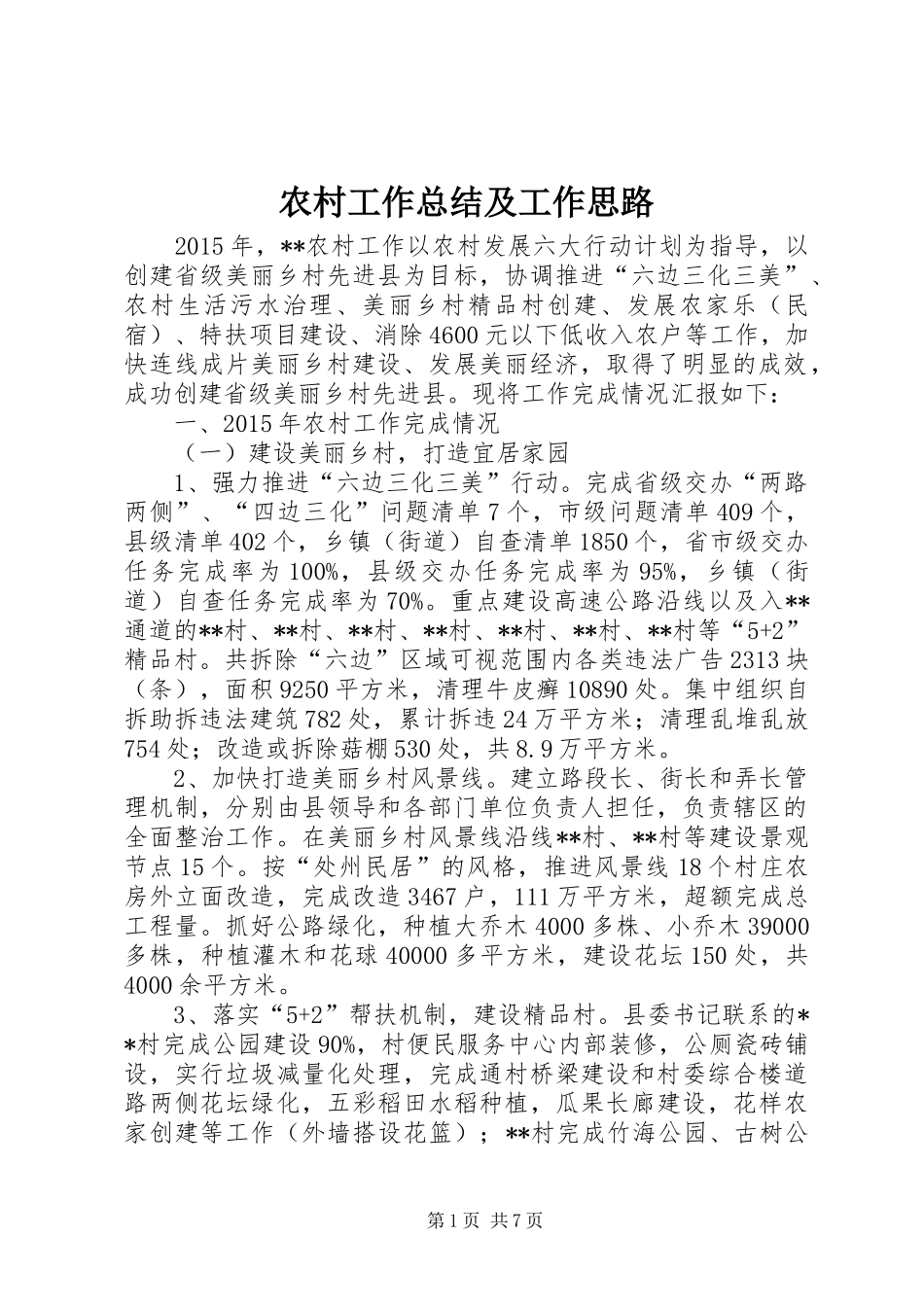 农村工作总结及工作思路 _第1页