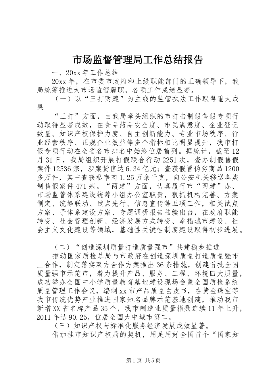 市场监督管理局工作总结报告 _第1页