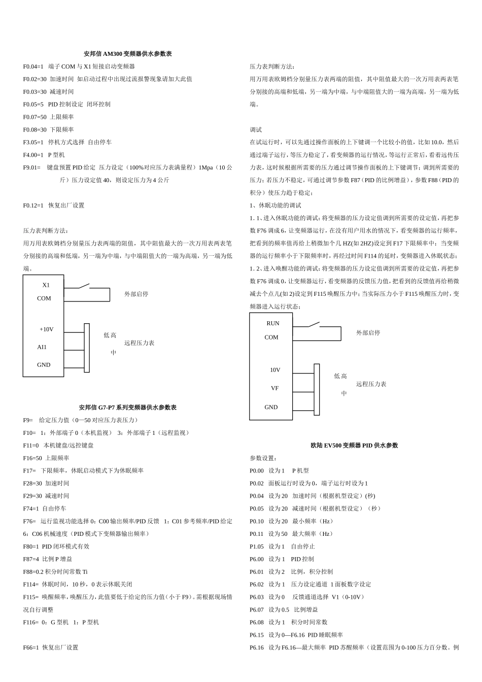 国内外各种变频器恒压供水参数设置以及远传压力表接线_第1页