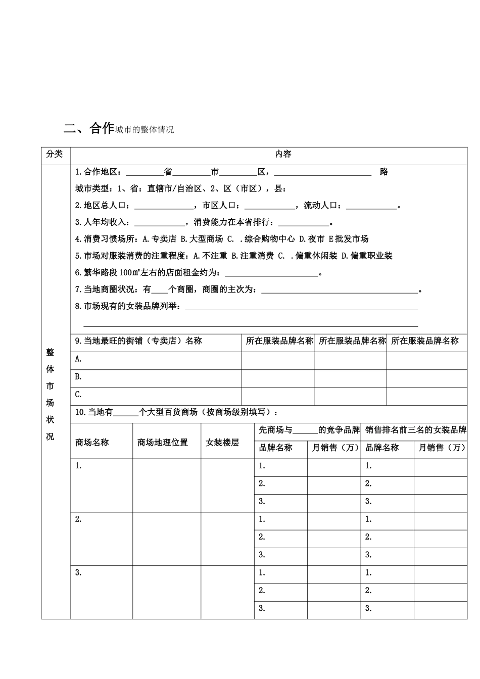 加盟合作意向调查表_第2页