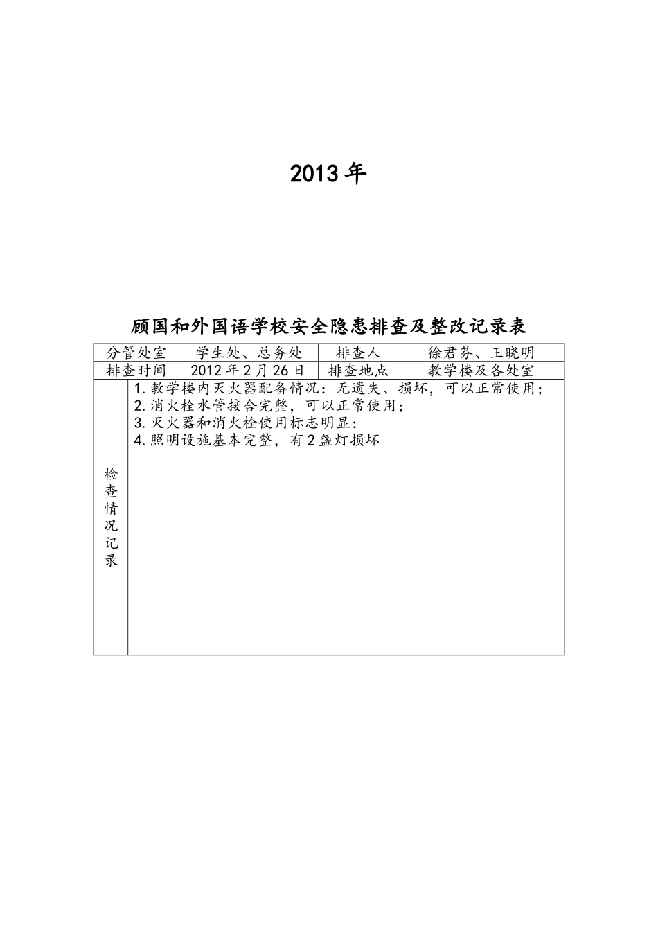 学校安全隐患排查及整改记录表_第2页