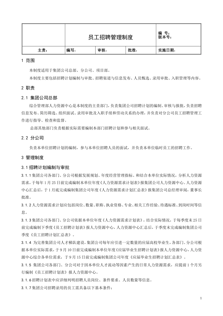集团公司员工招聘管理制度_第1页