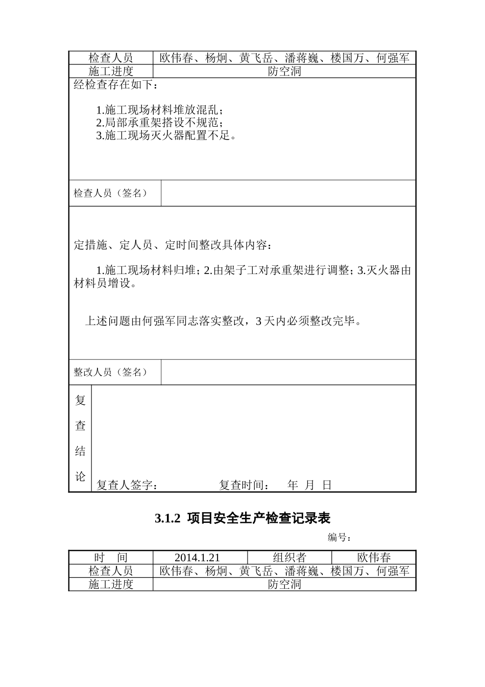 项目安全生产检查记录表_第2页