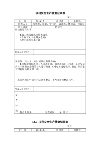项目安全生产检查记录表