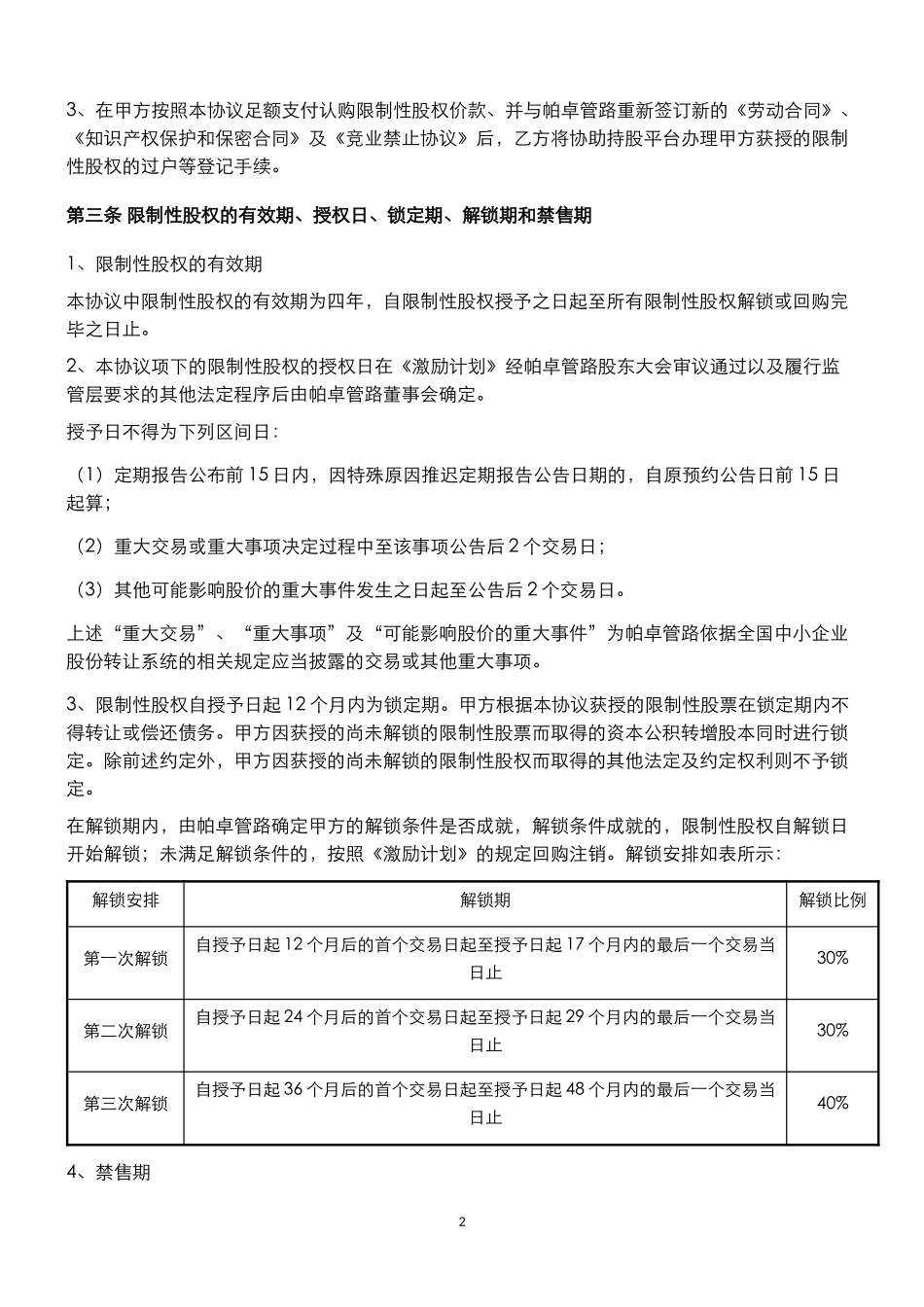 股权激励协议书(限制性股权)_第2页